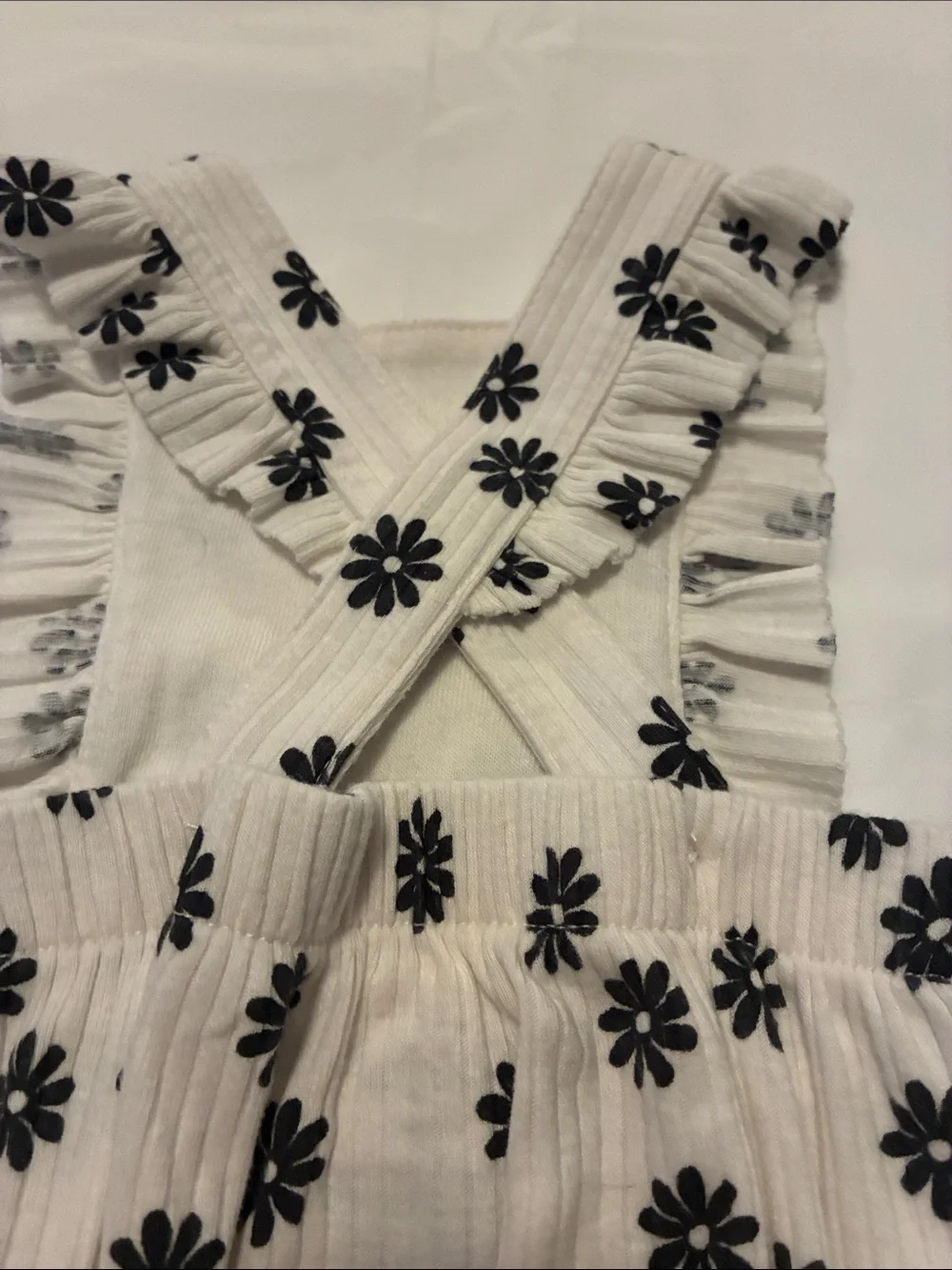 Cat & Jack White Daisy Bubble Romper with Black Flowers